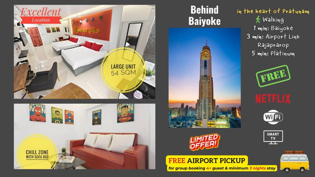 Thanon Phaya Thai Apartment | Family Hub Pratunam 3 FREE Airport pickup min 3nights and 4Adults stay