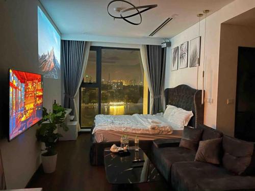 Tu Liem Apartment | Hommit Căn hộ Studio 1 giường, view hồ, máy chiếu, tivi lớn, đồ bếp đầy đủ