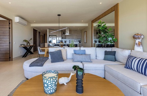 Juarez Condo | Vista Del Arco at Vista Vela Sunset is a modern 3-bedroom condo with ocean and sunset views, an open layout, and top resort amenities. Enjoy pickleball courts, a fully equipped gym, and a pool just steps from the patio—ideal for a relaxing Cabo stay.