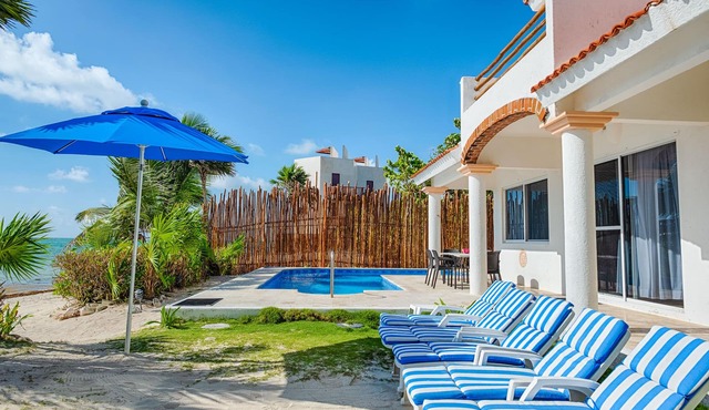 Caribbean classic beachfront villa, beautiful pool, AC and WiFi!