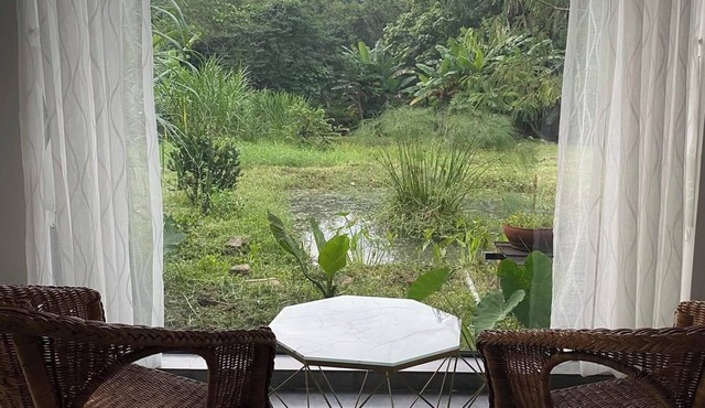 Hannah Garden is the house at the foot of the hill by the stream, pet friendly.