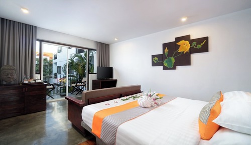 Junior King Suite Pool View with Balcony, Sofa, and Bathtub